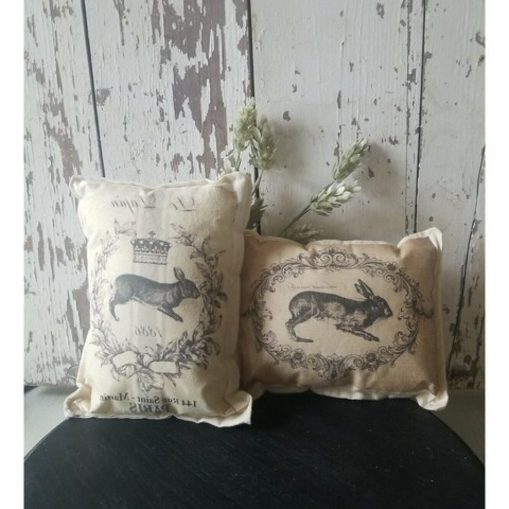 2 Handmade Printed Rabbit Fabric Pillow